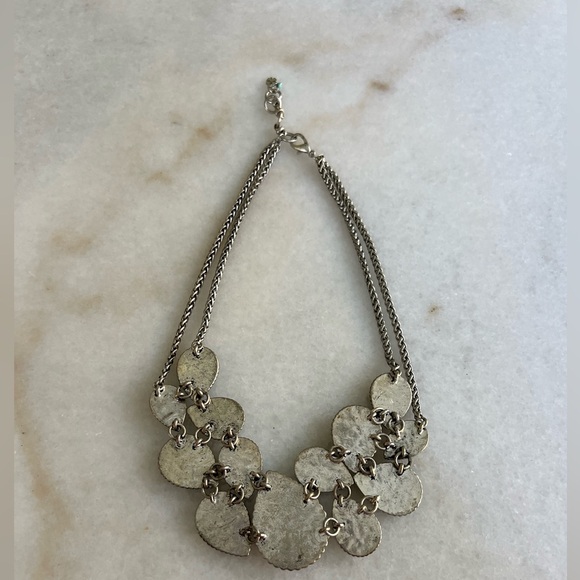 Lucky Brand Blue Jewel Statement Necklace - Silver Double Chain Neclace - Picture 4 of 4